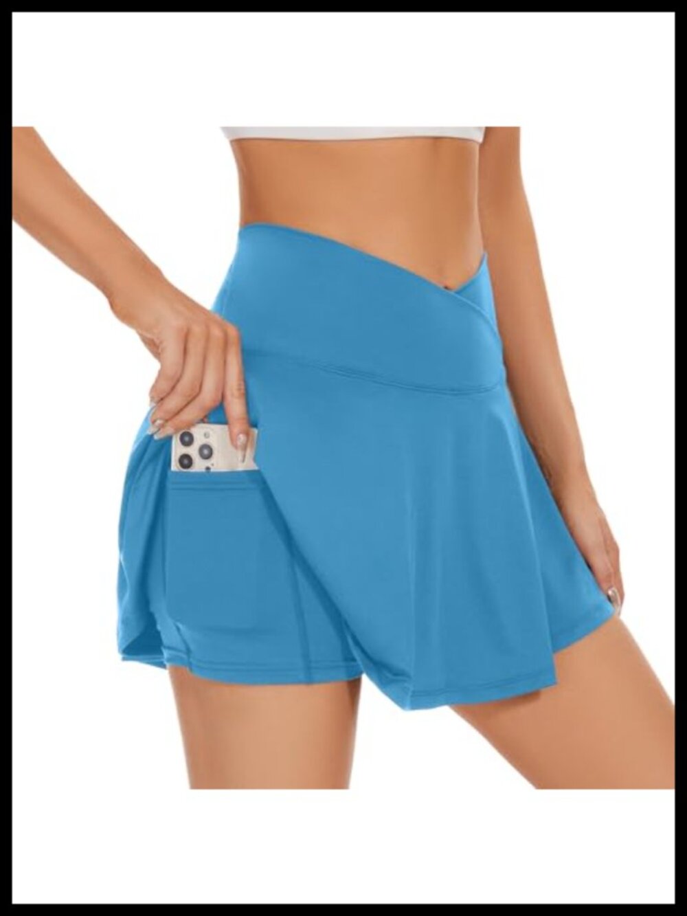 Crossover High Waisted Pleated Golf Tennis Skort with Pockets and Built-in
